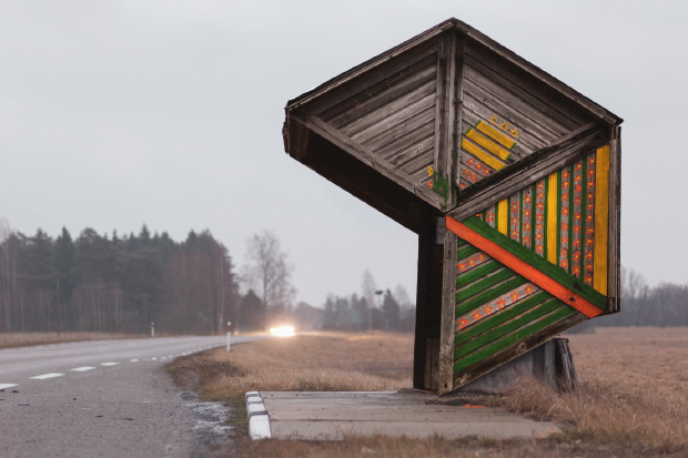 Bus stops in Karakol, Kyrgystan (top) and Kootsi, Estonia