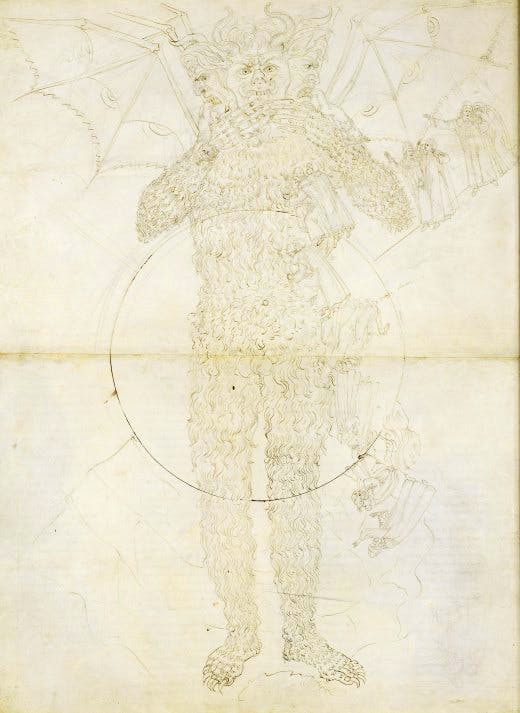 Illustration by Sandro Botticelli to accompany Canto XXXIV of 'Inferno' from Dante's 'Divine Comedy'